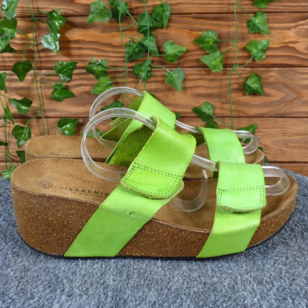 Lola Sabbia Women Wedge Platform Sandals Size 40 Lime Green Leather